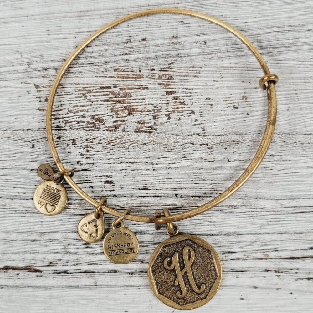 4/$15 Alex and Ani "H" Cursive Monogram Charms Gold Bracelet